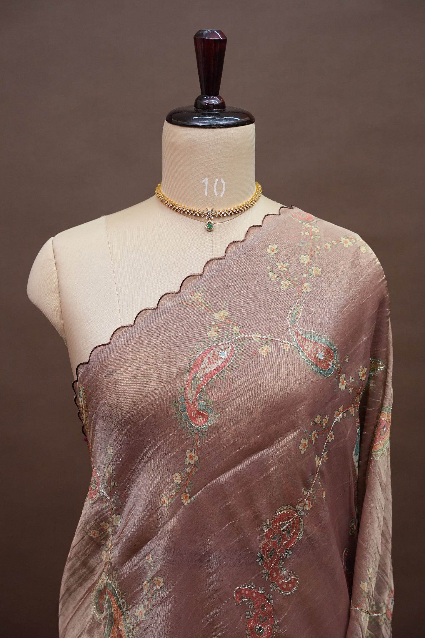 Dusty Rose Glass Tissue Organza Designer Party Wear Saree