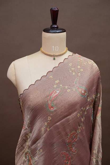 Dusty Rose Glass Tissue Organza Designer Party Wear Saree