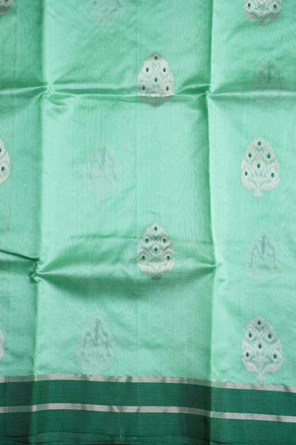 Pure Chanderi Silk Saree with Zari Buttas & Tissue Border - Mint Green