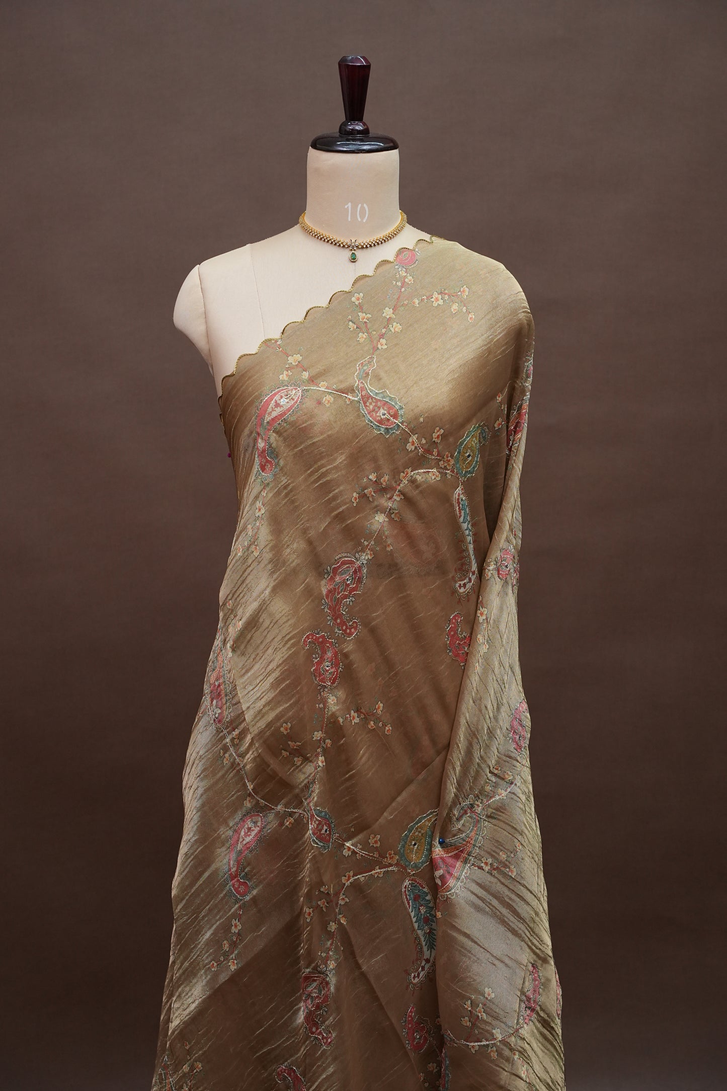 Gold Shade Glass Tissue Organza Designer Party Wear Saree