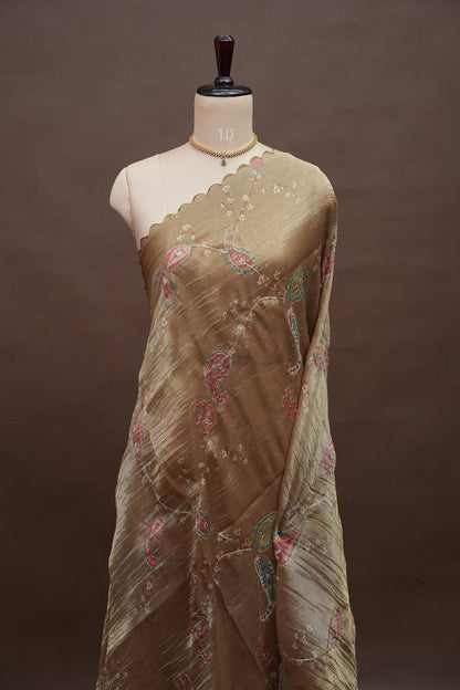 Gold Shade Glass Tissue Organza Designer Party Wear Saree