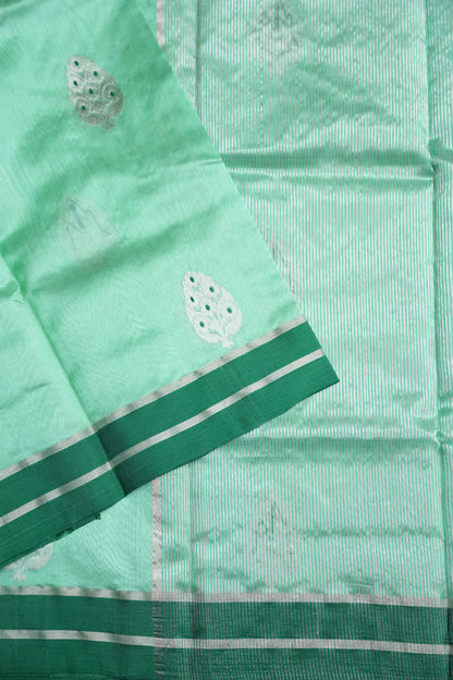 Pure Chanderi Silk Saree with Zari Buttas & Tissue Border - Mint Green