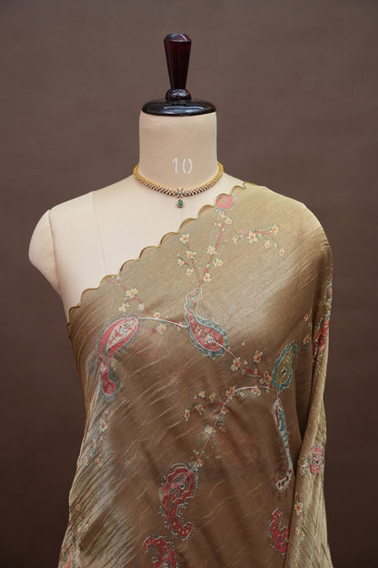 Gold Shade Glass Tissue Organza Designer Party Wear Saree