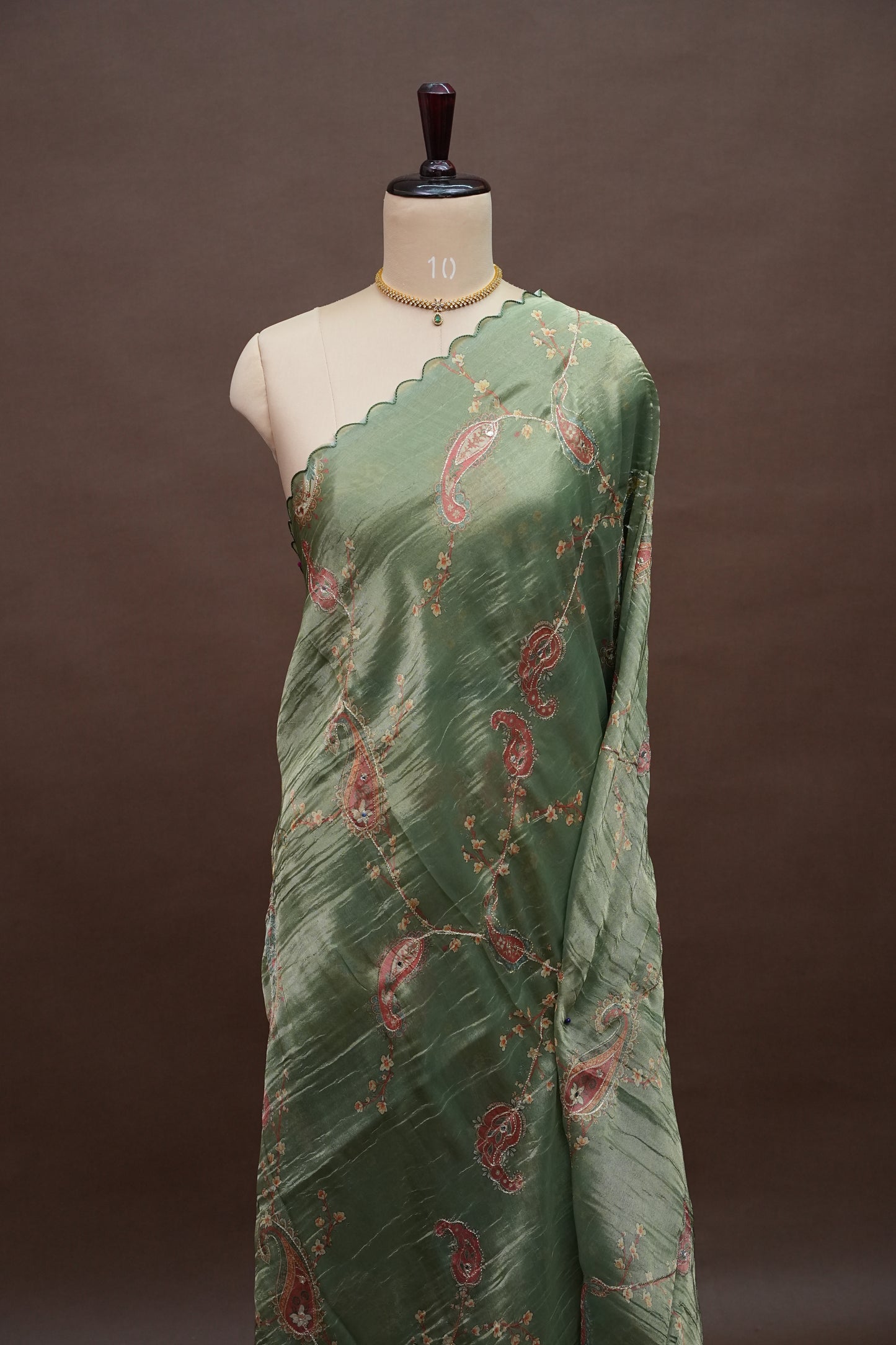 Sage Green Glass Tissue Organza Designer Party Wear Saree