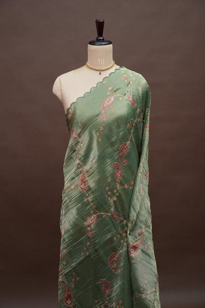 Sage Green Glass Tissue Organza Designer Party Wear Saree