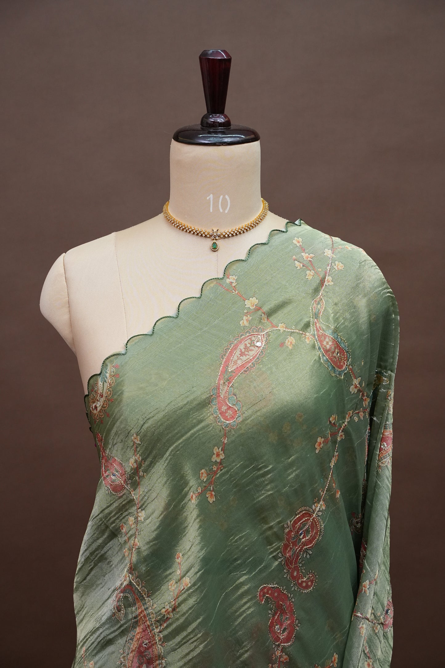 Sage Green Glass Tissue Organza Designer Party Wear Saree