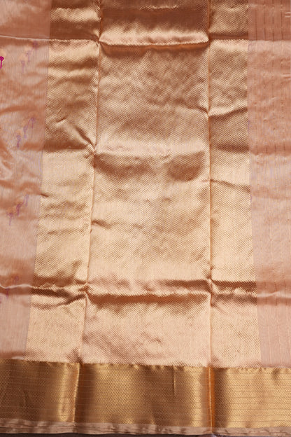 Pure Chanderi Silk Saree with Zari Buttas & Tissue Border - Cream