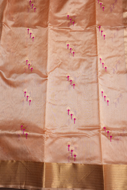 Pure Chanderi Silk Saree with Zari Buttas & Tissue Border - Cream