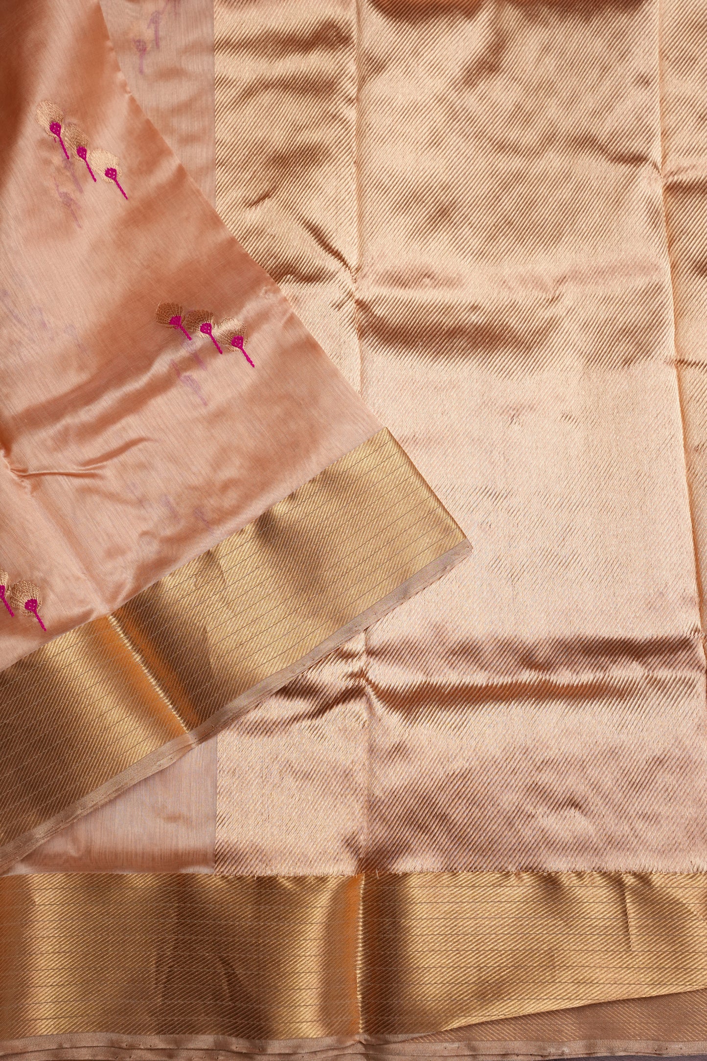 Pure Chanderi Silk Saree with Zari Buttas & Tissue Border - Cream