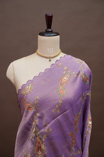 Lavender Glass Tissue Organza Designer Party Wear Saree