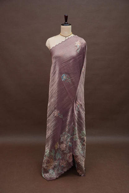 Mauve Shade Glass Tissue Organza Designer Party Wear Saree