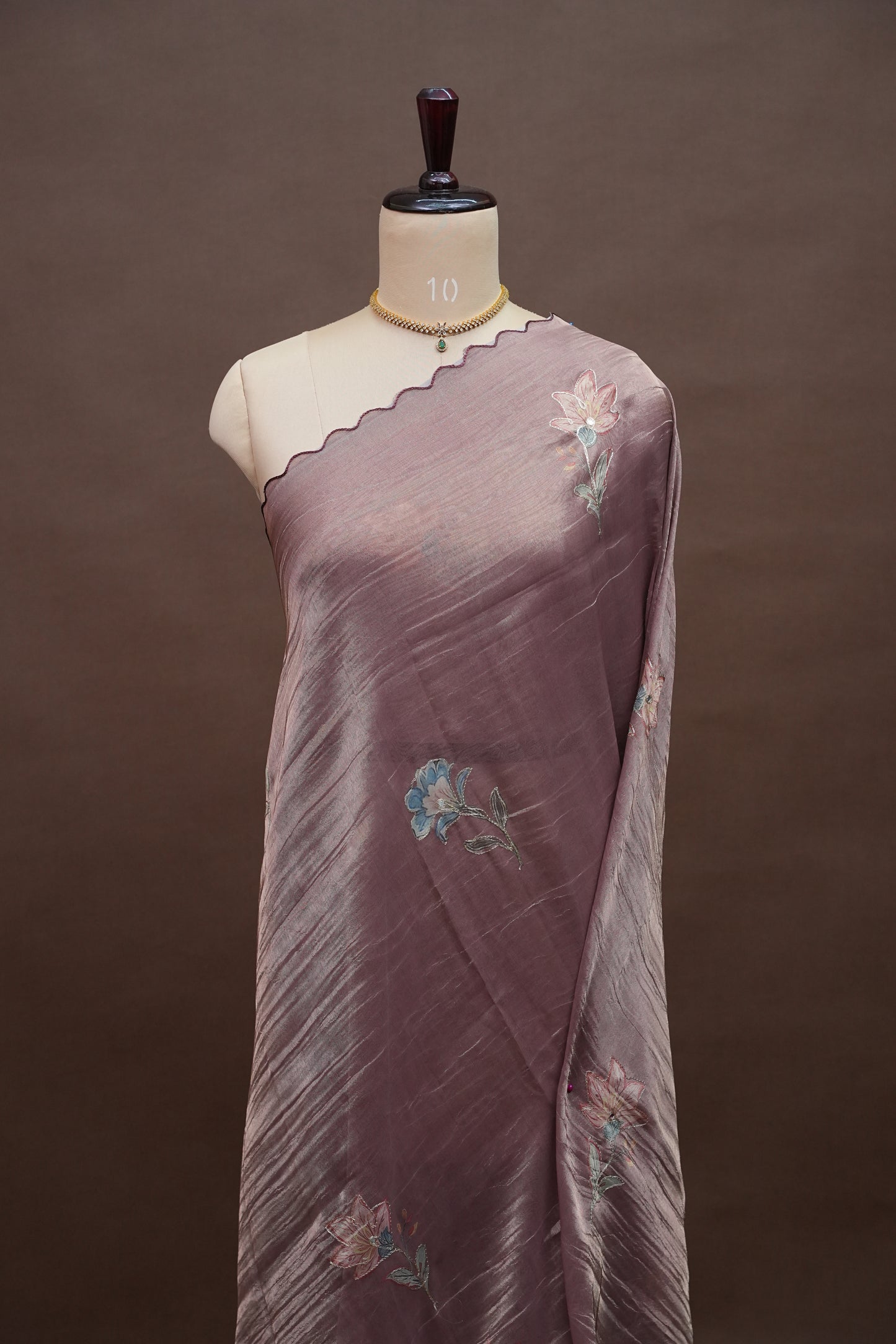 Mauve Shade Glass Tissue Organza Designer Party Wear Saree