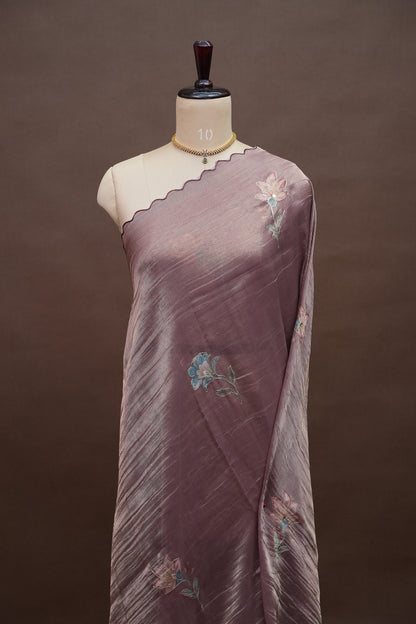 Mauve Shade Glass Tissue Organza Designer Party Wear Saree