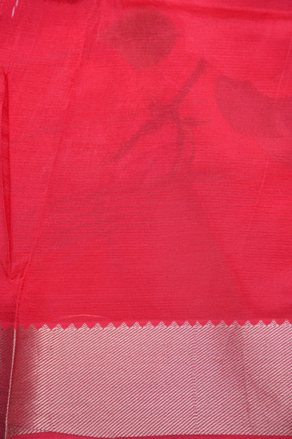 Mangalagiri Printed Silk Saree - Coral Pink & Floral Ivory