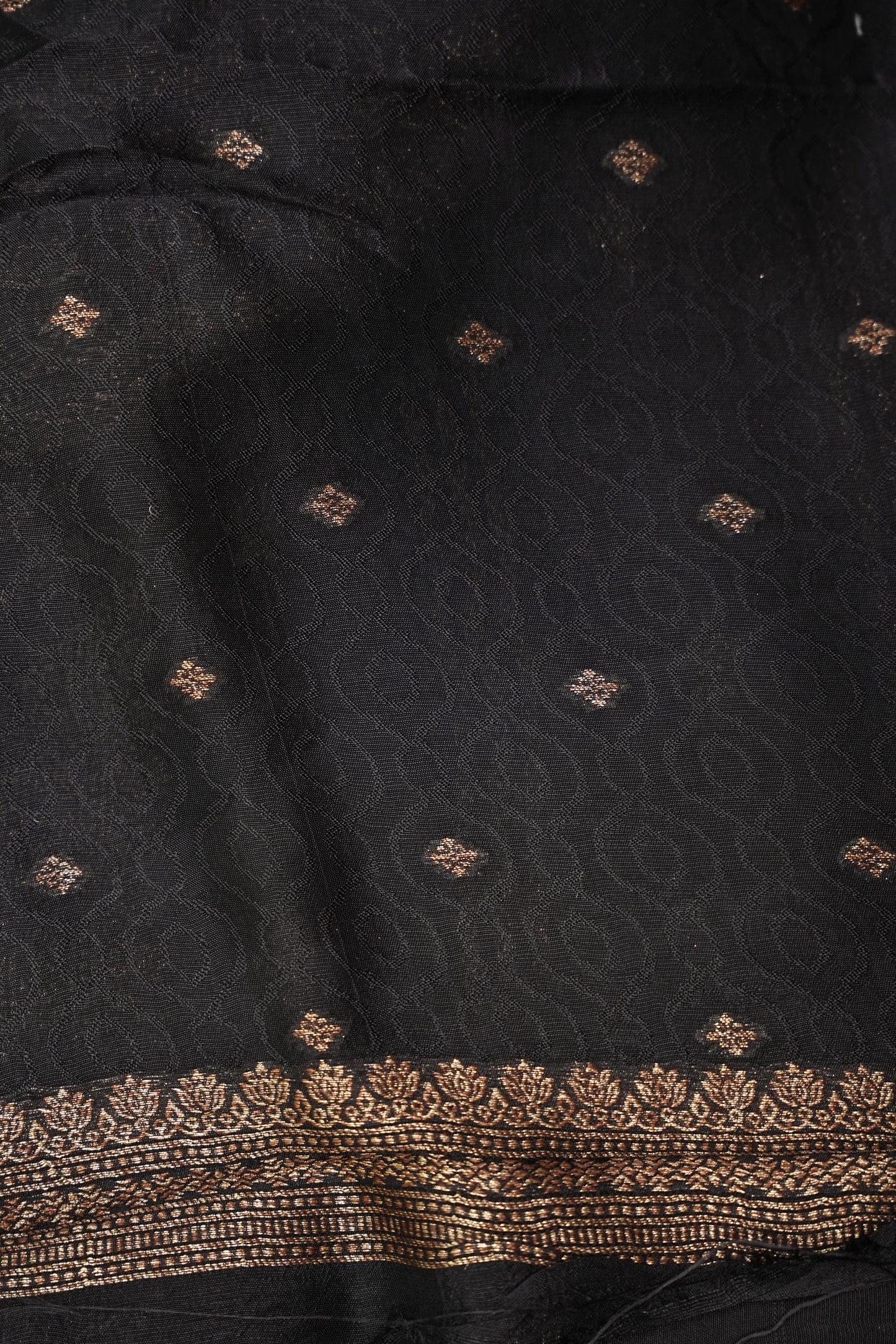 Tussar Banarasi Raw Silk Saree with Handloom Peacock Border – Classic Black