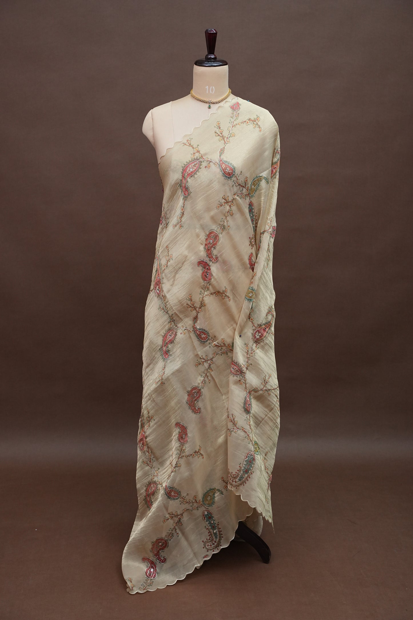 Ivory Champagne Glass Tissue Organza Designer Party Wear Saree