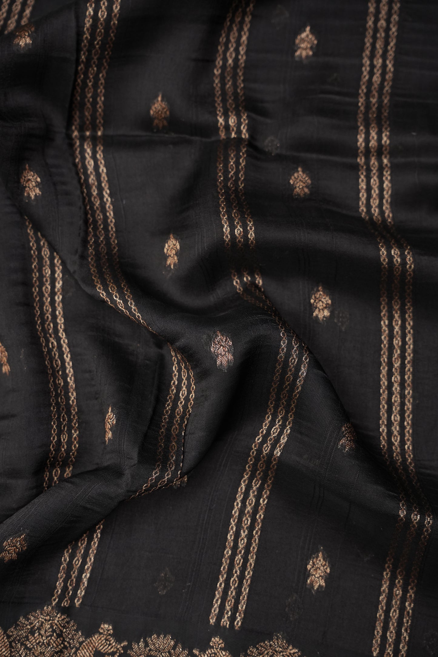 Tussar Banarasi Raw Silk Saree with Handloom Peacock Border – Classic Black