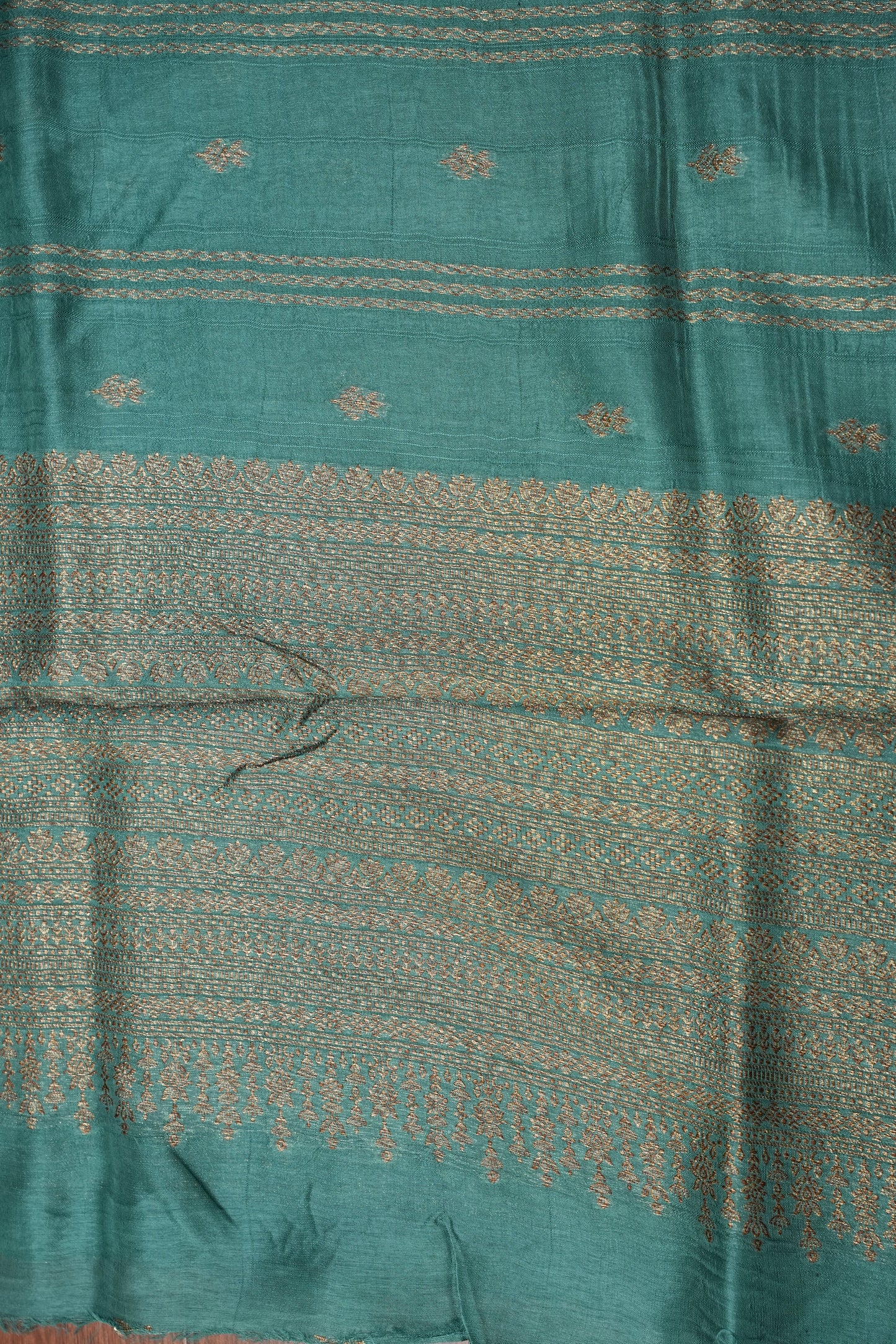 Tussar Banarasi Raw Silk Saree with Handloom Peacock Border – Aqua Green