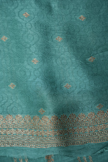 Tussar Banarasi Raw Silk Saree with Handloom Peacock Border – Aqua Green