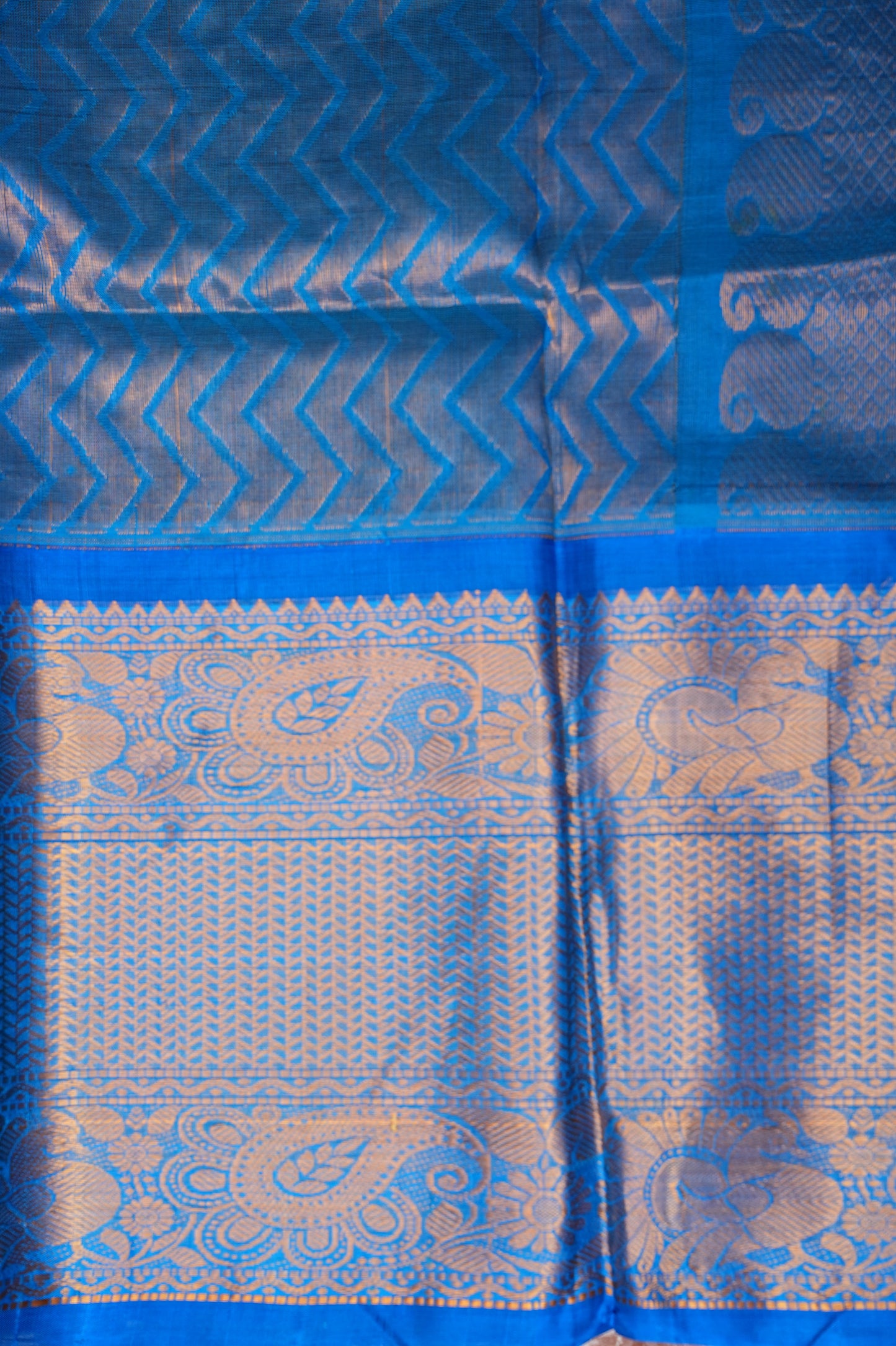 Pure Kuppadam Saree - Wine with Copper Sulphate Blue