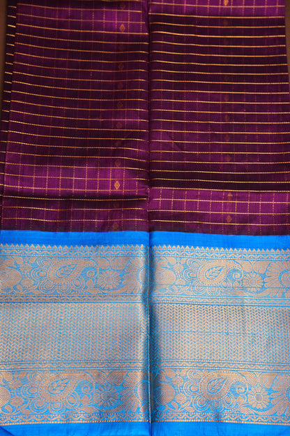Pure Kuppadam Saree - Wine with Copper Sulphate Blue