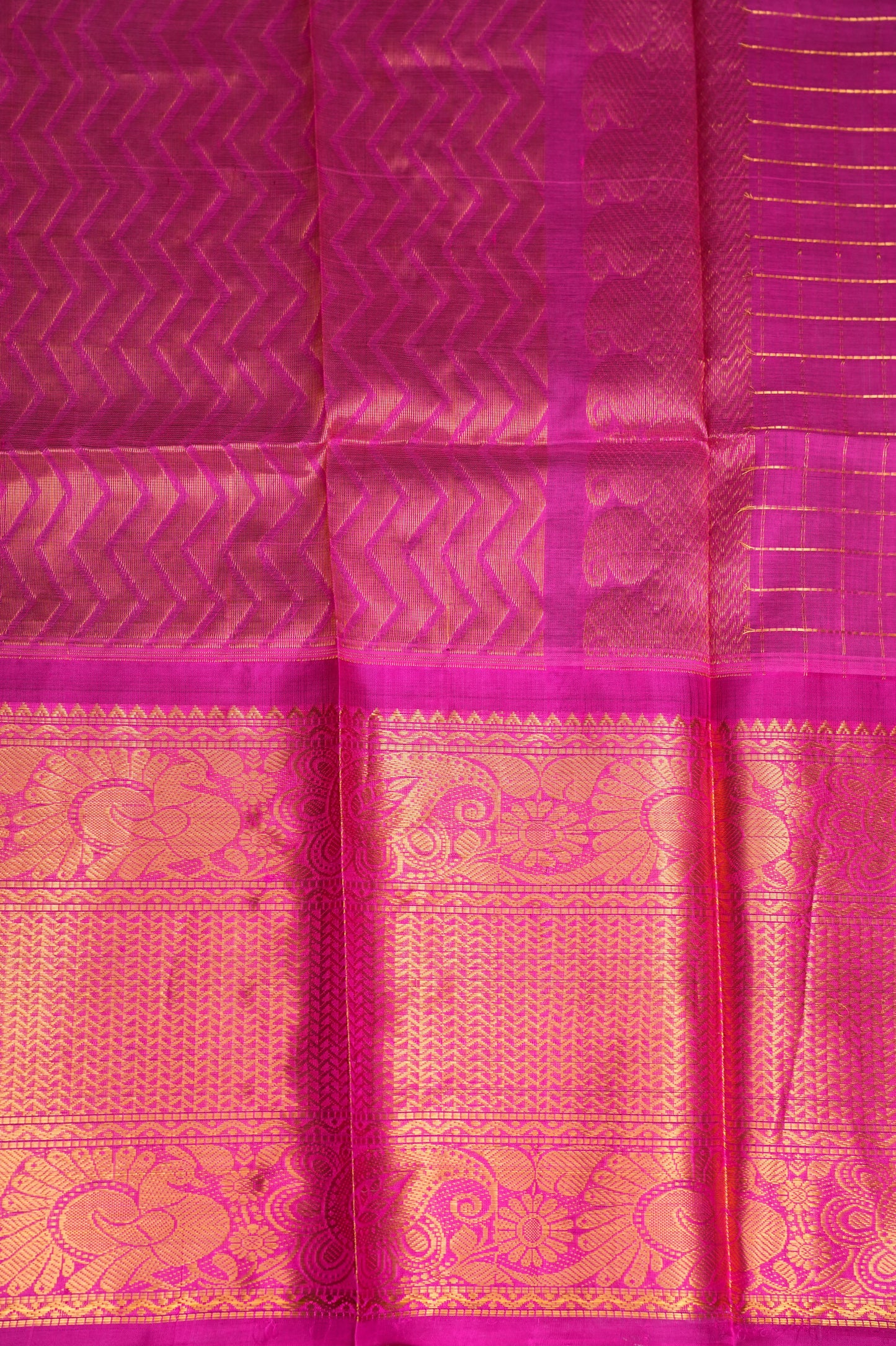 Pure Kuppadam Saree - Teal Green with Pink