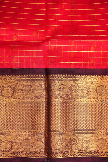 Pure Kuppadam Saree - Red with Chocolate Brown
