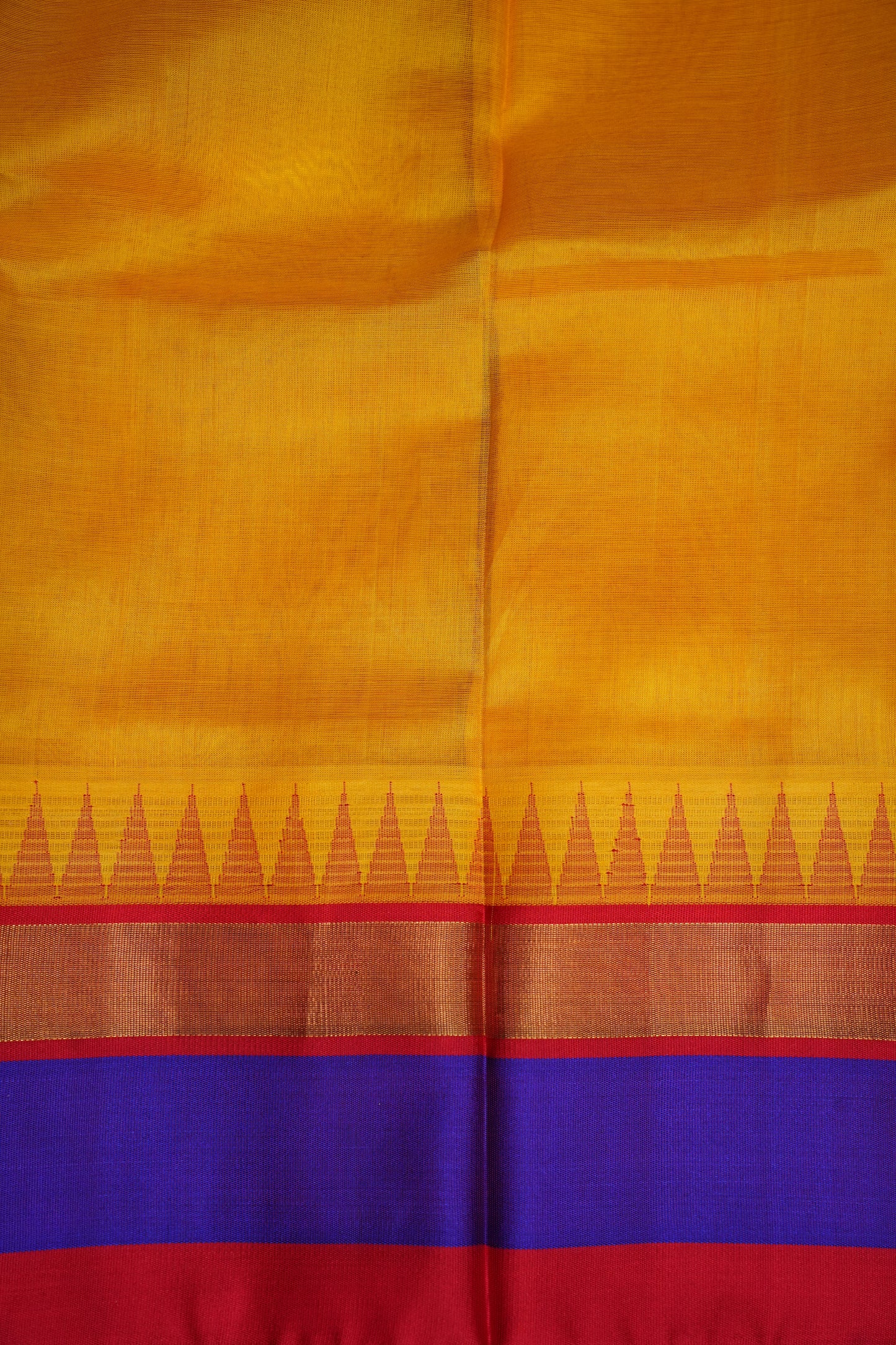 Pure Kuppadam Korvai Pattu Saree-Yellow & Red