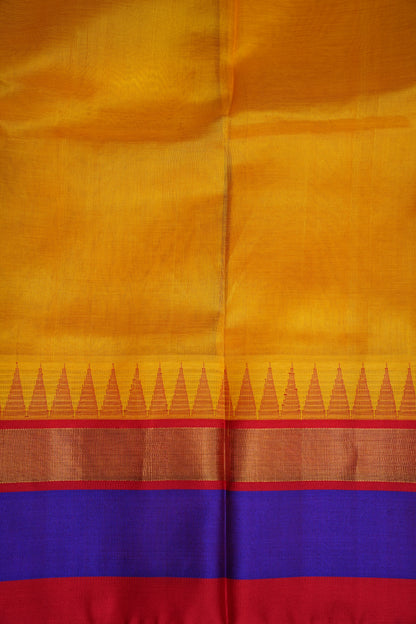 Pure Kuppadam Korvai Pattu Saree-Yellow & Red