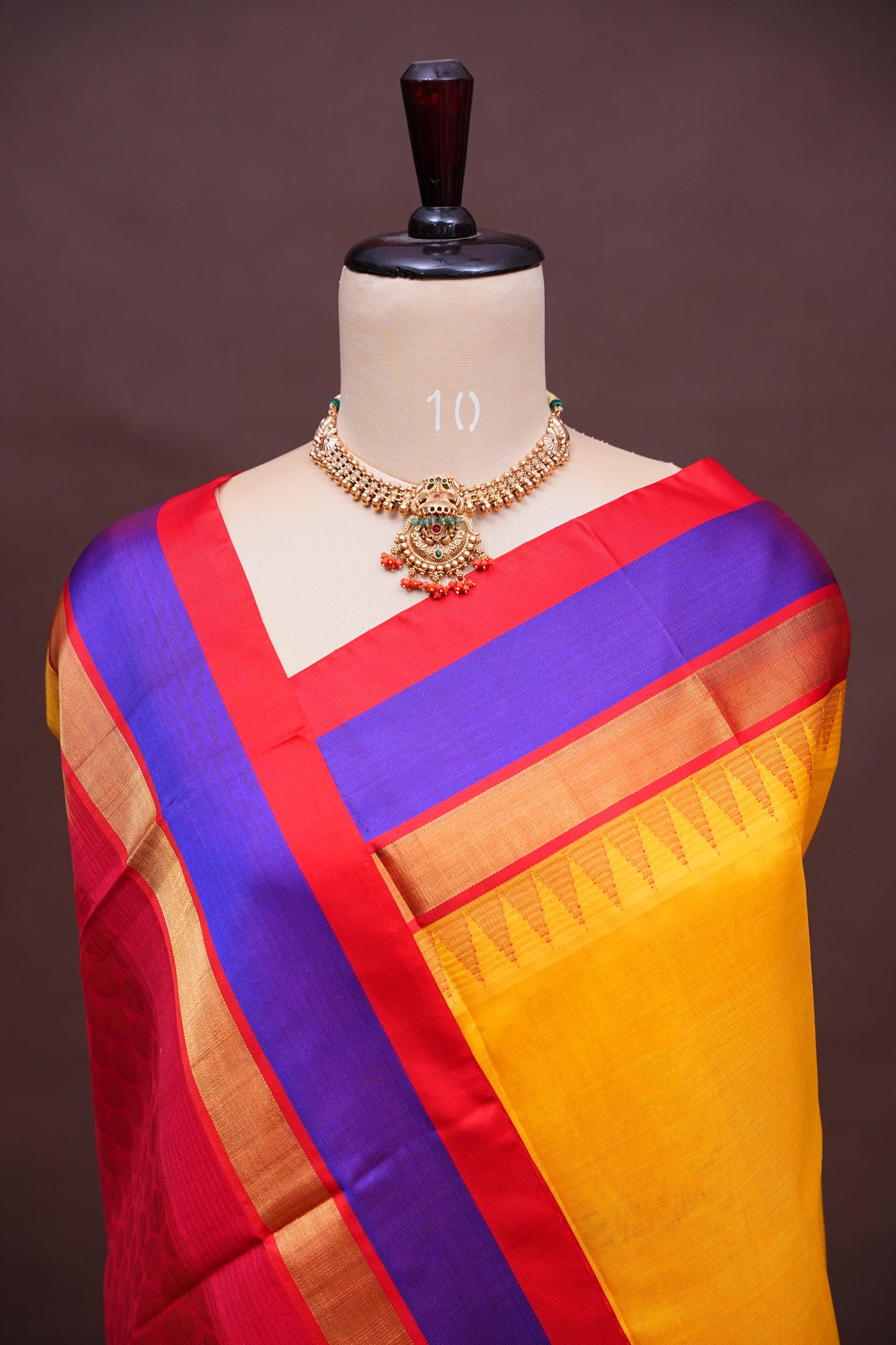 Pure Kuppadam Korvai Pattu Saree-Yellow & Red