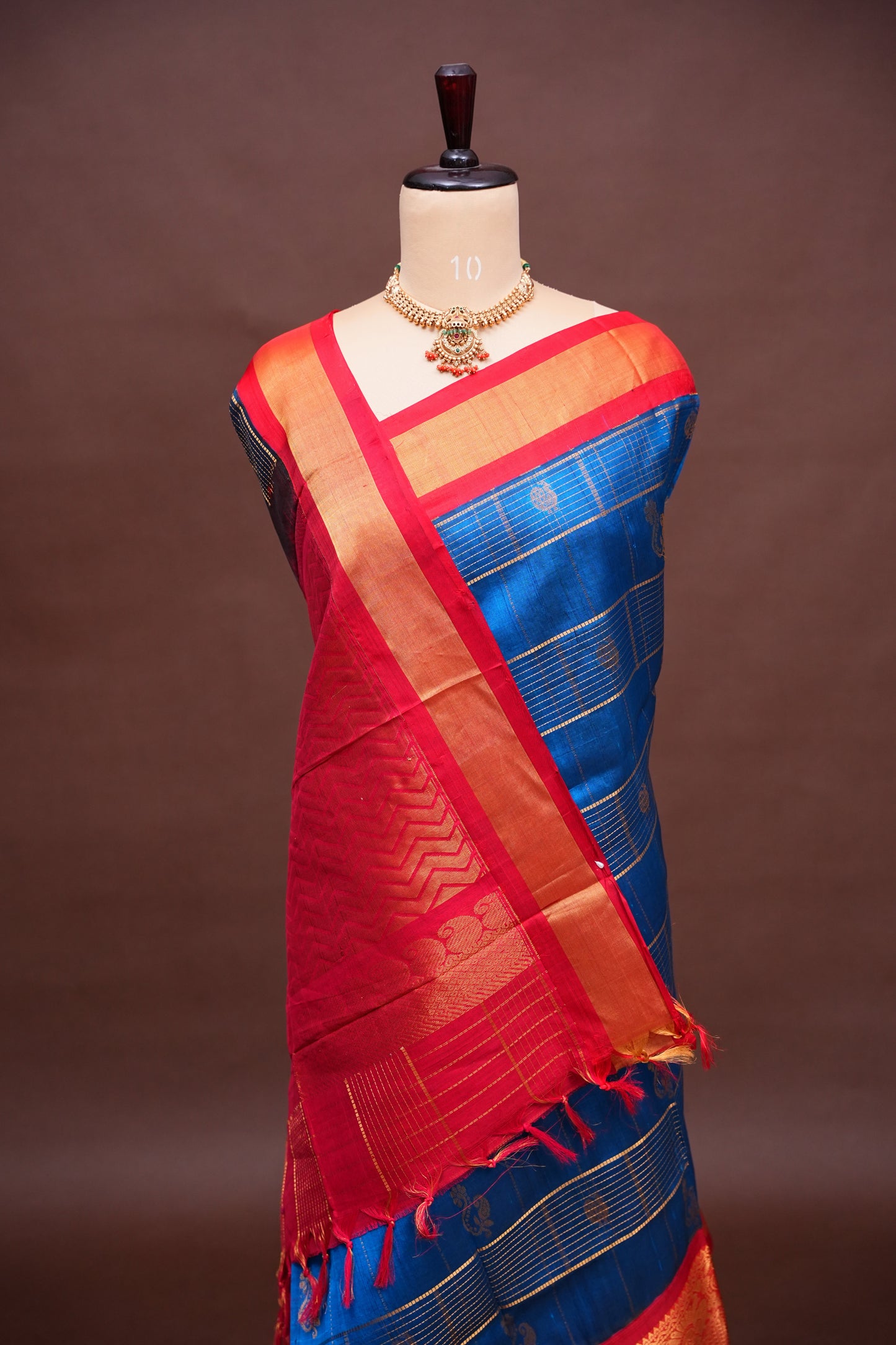 Pure Kuppadam Saree - Deep Blue with Red