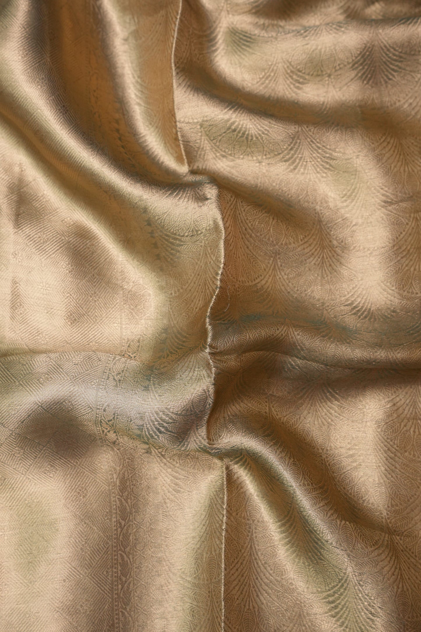 Pure Organza Tissue Banarasi Silk Saree – Antique Gold with Aqua Blue Border | Silk Mark Certified