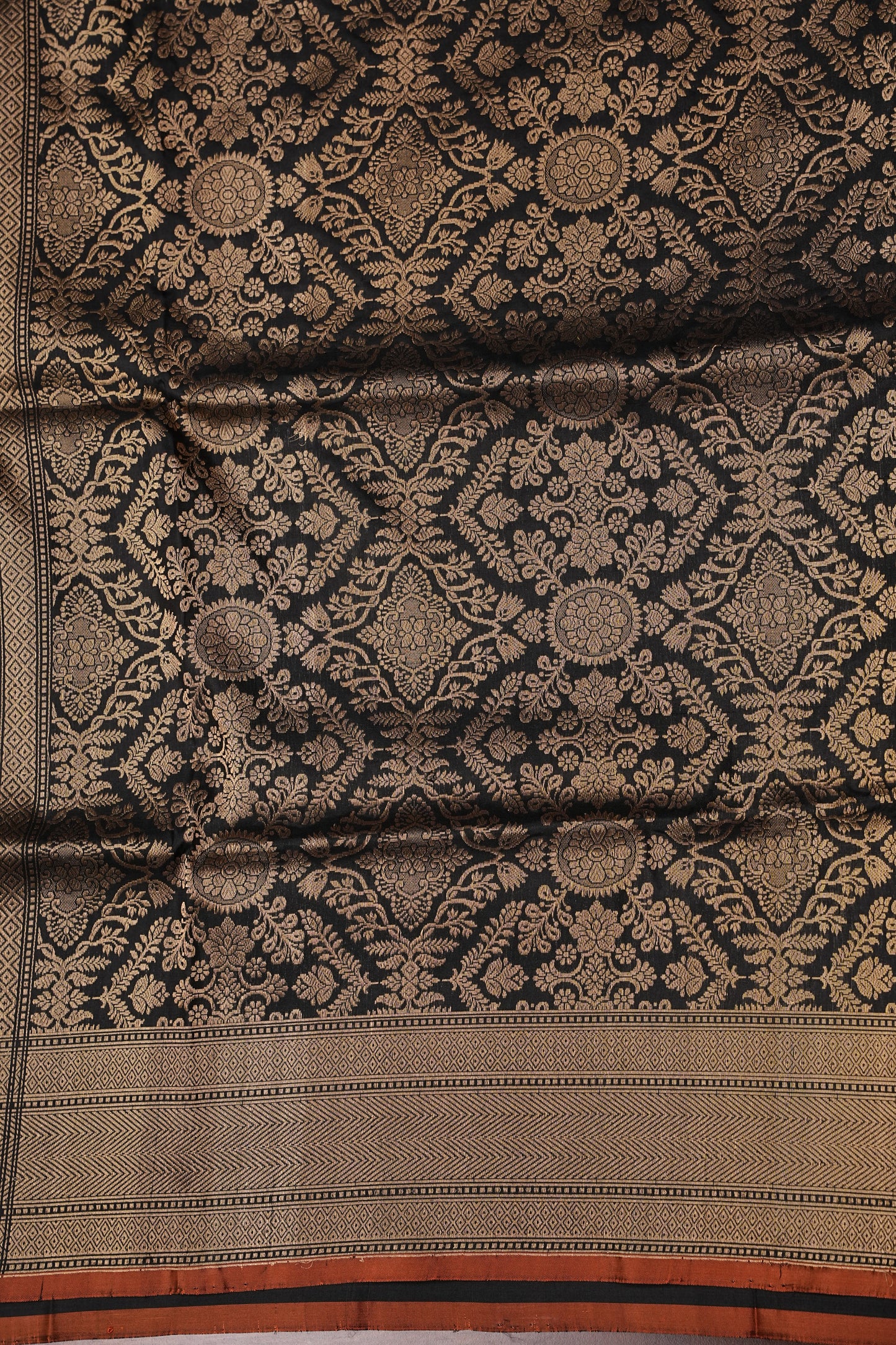 Pure Handloom Silk Katan Banaras Saree-Black|Silk Mark Certified