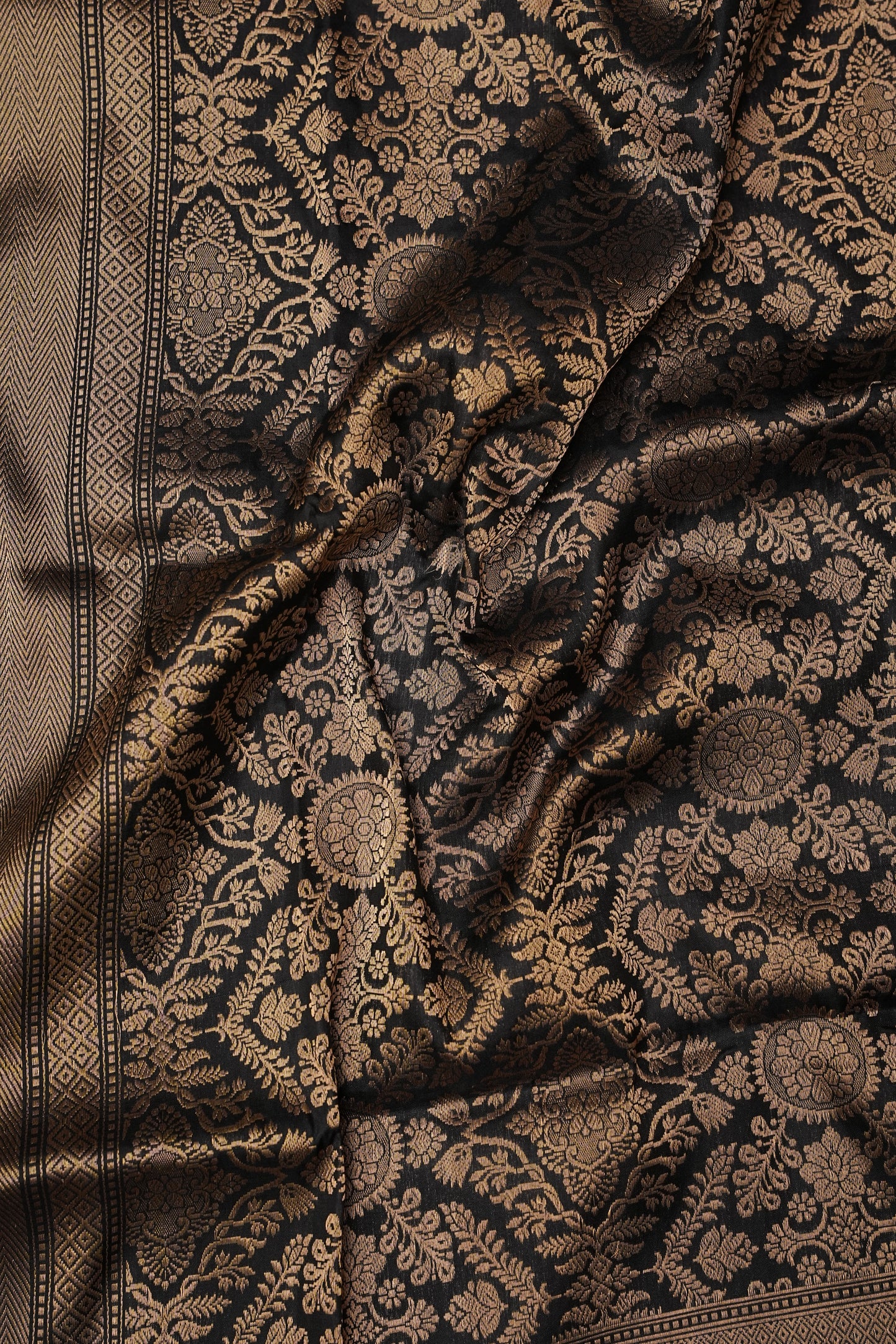 Pure Handloom Silk Katan Banaras Saree-Black|Silk Mark Certified