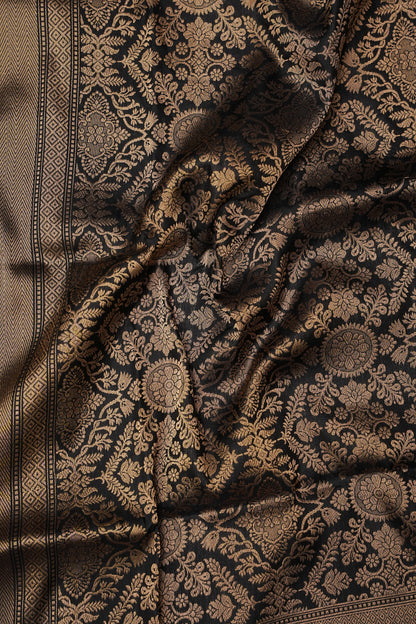 Pure Handloom Silk Katan Banaras Saree-Black|Silk Mark Certified