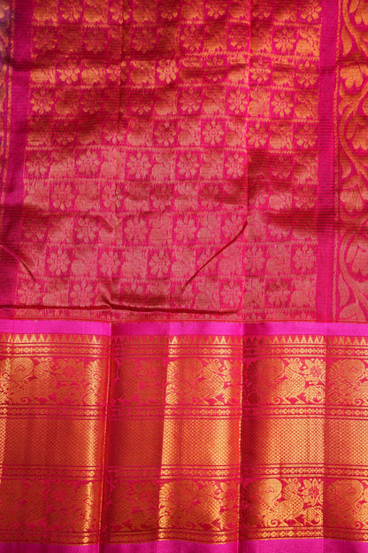 Mangalgiri Kuppadam Pattu Saree - Grey & Pink
