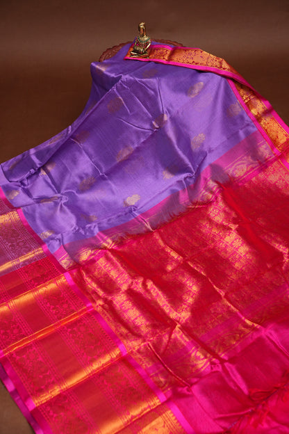 Mangalgiri Kuppadam Pattu Saree - Lavender & Pink