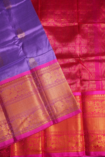 Mangalgiri Kuppadam Pattu Saree - Lavender & Pink