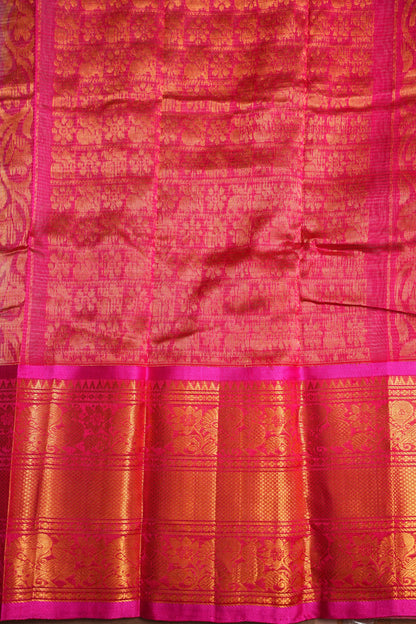 Mangalgiri Kuppadam Pattu Saree - Pistachio & Pink