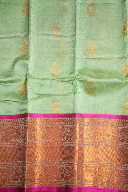 Mangalgiri Kuppadam Pattu Saree - Pistachio & Pink