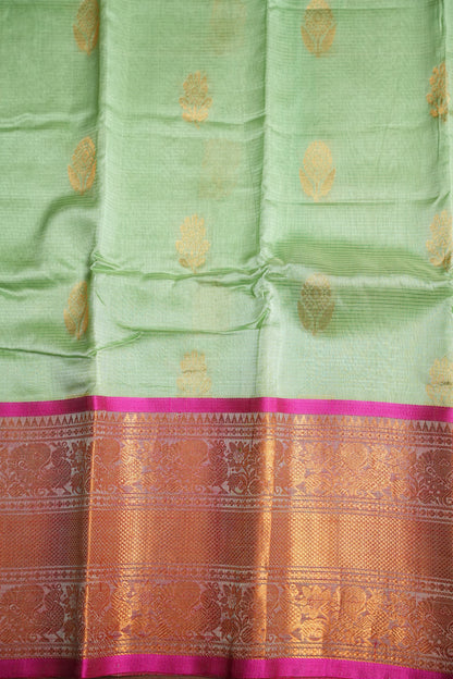 Mangalgiri Kuppadam Pattu Saree - Pistachio & Pink