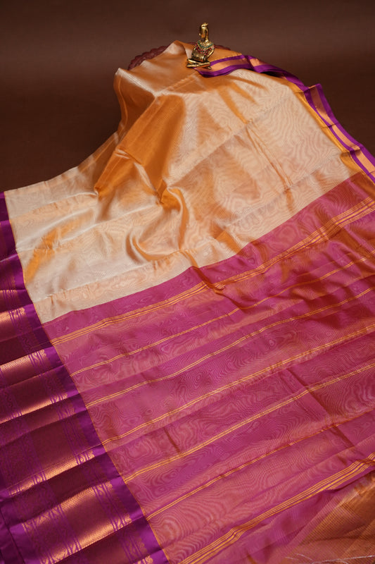 Tissue Mangalgiri Kuppadam Pattu Saree - Ivory & Pink