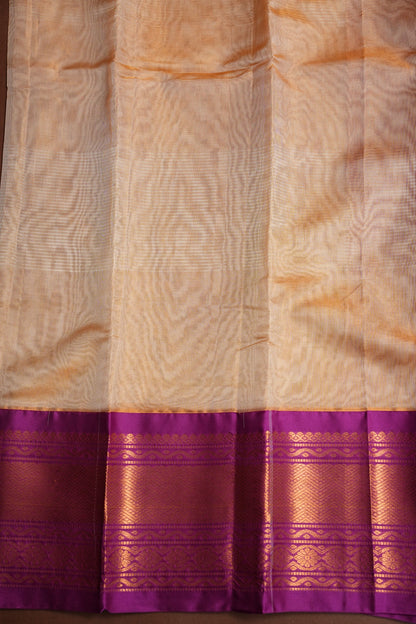 Tissue Mangalgiri Kuppadam Pattu Saree - Ivory & Pink