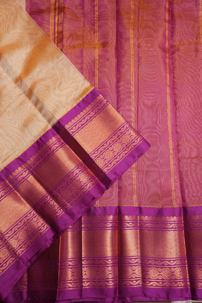Tissue Mangalgiri Kuppadam Pattu Saree - Ivory & Pink