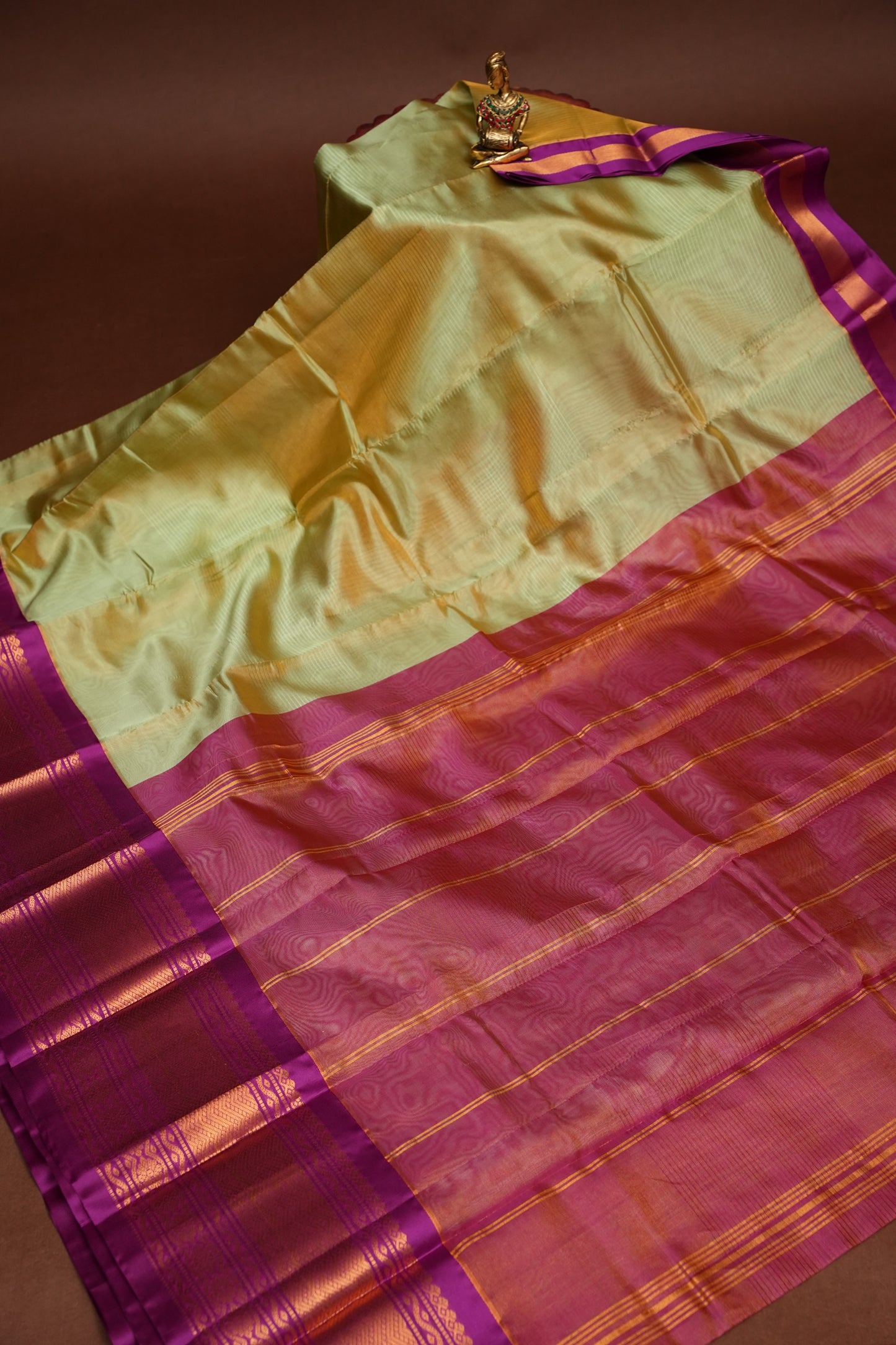Tissue Mangalgiri Kuppadam Pattu Saree - Champagne Gold and Pink
