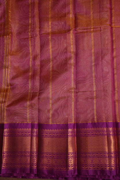 Tissue Mangalgiri Kuppadam Pattu Saree - Champagne Gold and Pink