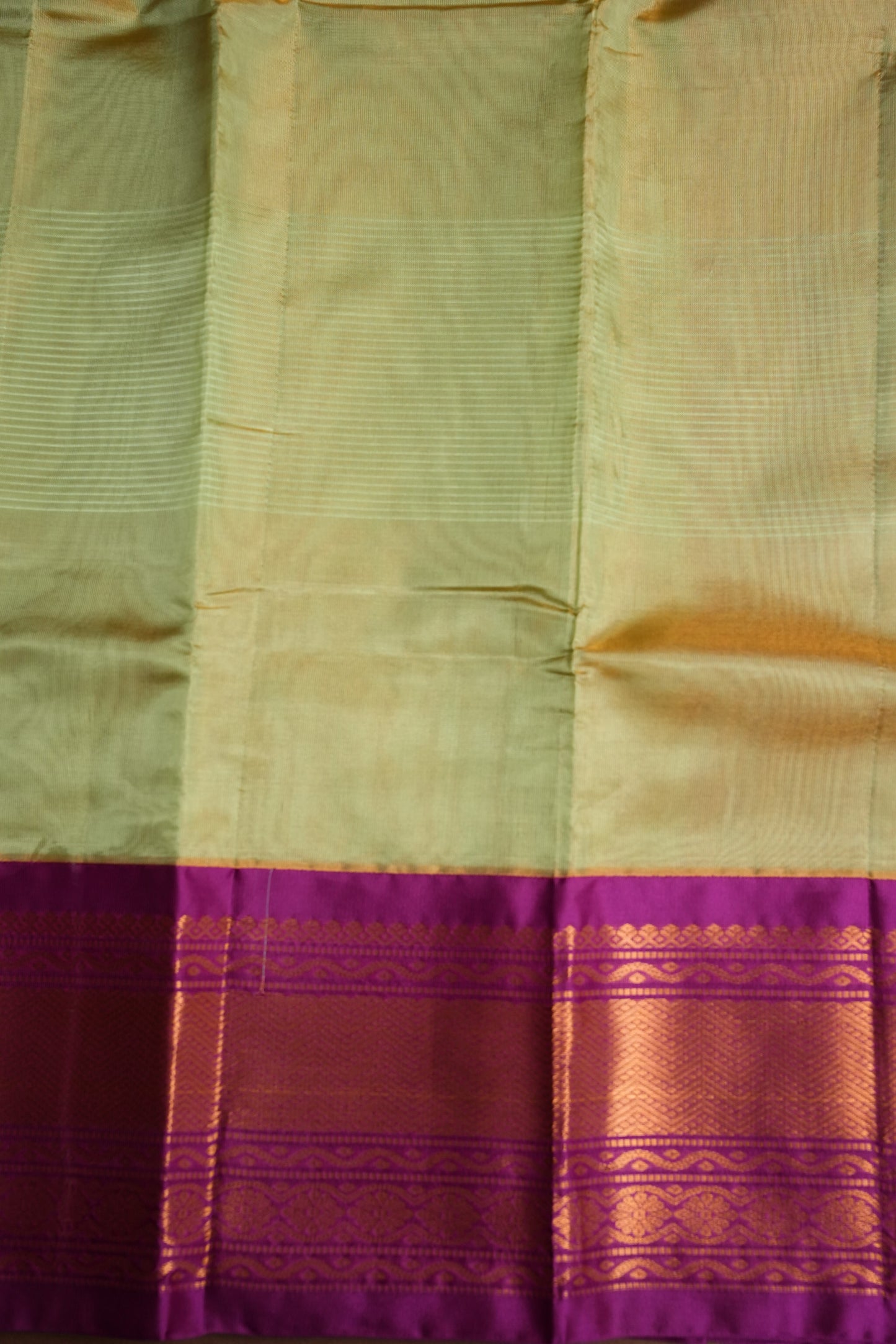 Tissue Mangalgiri Kuppadam Pattu Saree - Champagne Gold and Pink