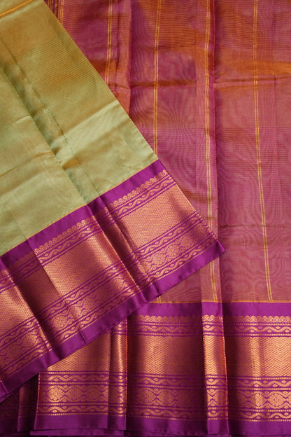 Tissue Mangalgiri Kuppadam Pattu Saree - Champagne Gold and Pink