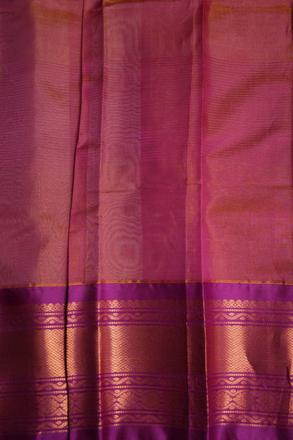 Tissue Mangalgiri Kuppadam Pattu Saree - Champagne Gold and Pink