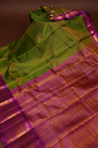 Tissue Mangalgiri Kuppadam Pattu Saree - Parrot Green and Pink